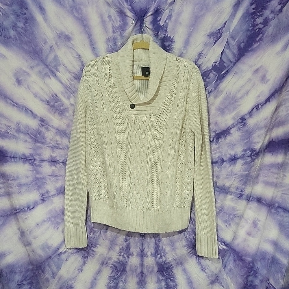 JF J.Ferra Men's White Cable Knit Cowl Sweater Size Small Women's Size Medium
